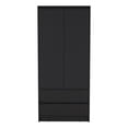 thumbnail image 1 of Pemberly Row Contemporary Engineered Wood Armoire with 2-Drawers in Black, 1 of 5