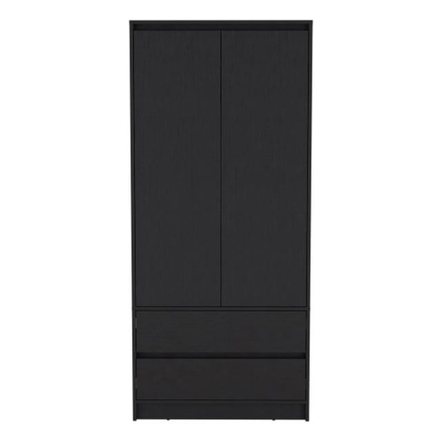 Pemberly Row Contemporary Engineered Wood Armoire with 2-Drawers in Black