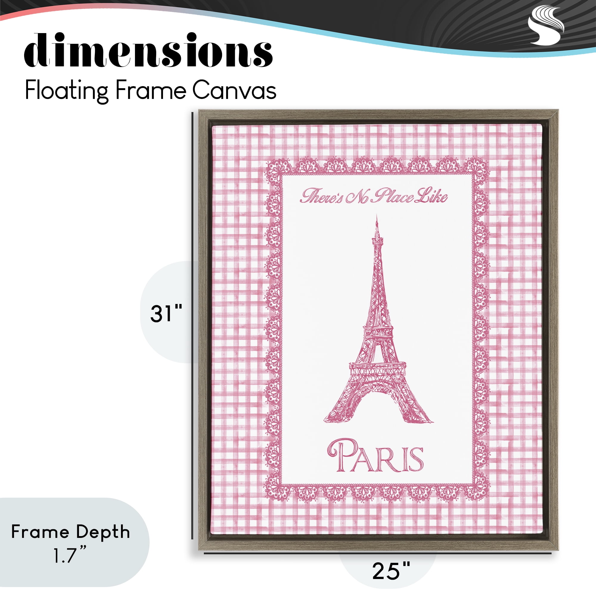 Stupell Industries No Place Like Paris Pink Lace Brown Framed Floater Canvas Wall Art, design by Conrad Knutsen