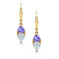 thumbnail image 2 of Gem Stone King 18K Rose Gold Plated Silver  White Moissanite and Blue Tanzanite Dangle Leverback Earrings for Women (2.40 Cttw, Gemstone, Heart Shape 6MM, Trillion 5MM), 2 of 4