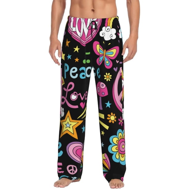 Balery Peace Love and Dove Flower Power Pantalones de pijama para hombre, pijama ultraligero, pantalón de descanso-XX-Large