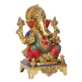thumbnail image 2 of Brass World Brass Ganesha Idol Mangalkari Sitting Ganesh Bhagwan Large Statue God Ganpati Murti for Home Pooja Entrance Décor Showpiece 11 Inch, 2 of 4