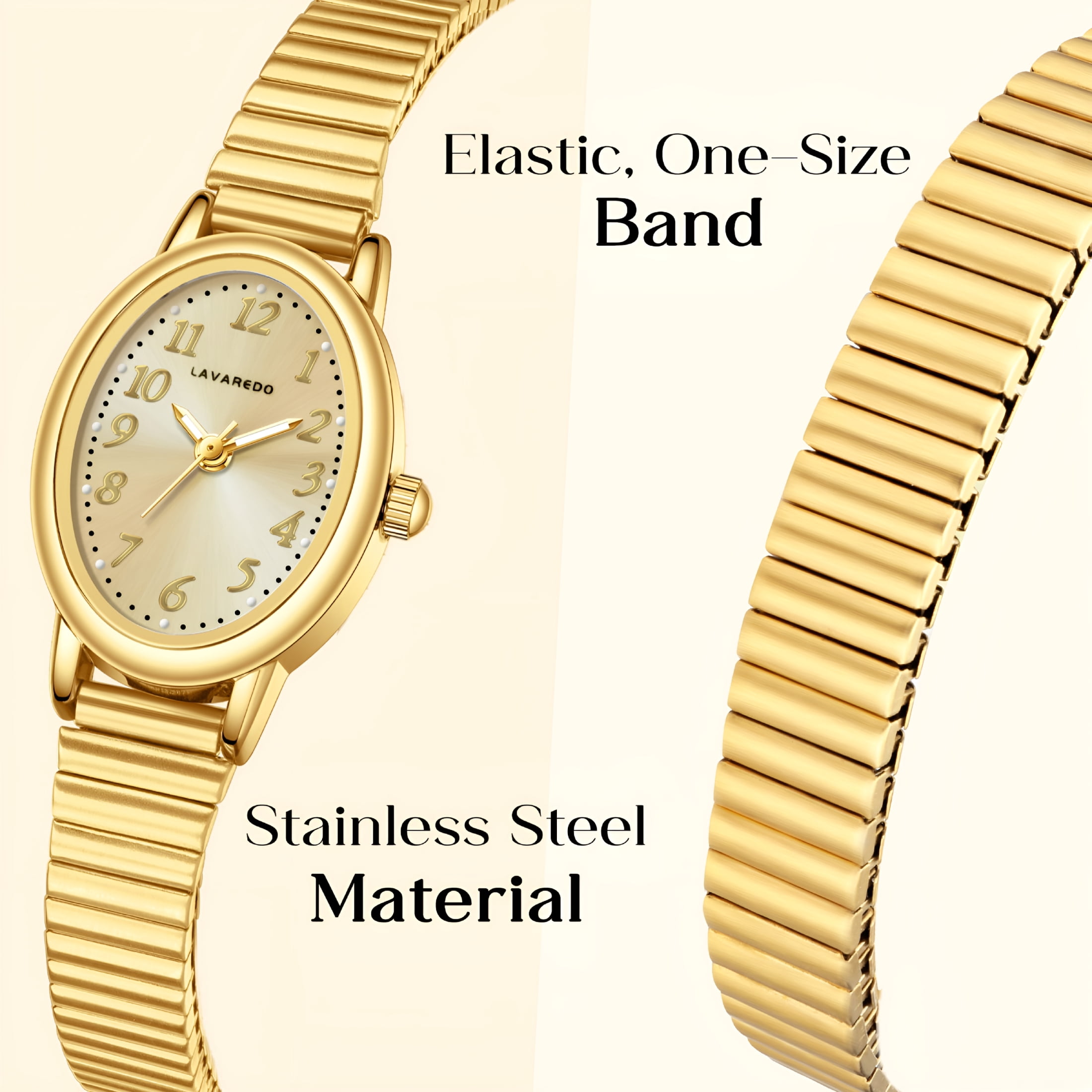 DESIGNICE Gold Watches for Women Easy Read Ladies Quartz Wrist Watch with Stainless Steel Expansion Band Waterproof Watch Gift for Woman