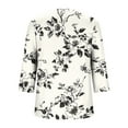 thumbnail image 4 of Njagoc3 Womens V - Neck 3/4 Sleeve Shirt, White - Black Floral Print Top, Feminine for Garden Gatherings, 4 of 6