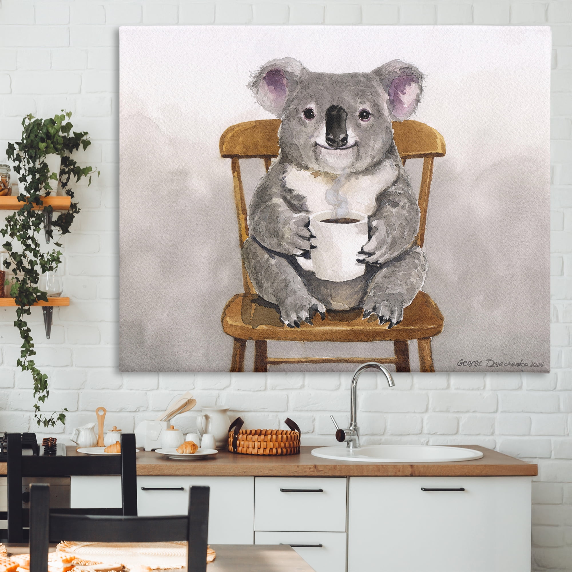 Stupell Industries Koala with Coffee Mug Canvas Wall Art, design by George Dyachenko