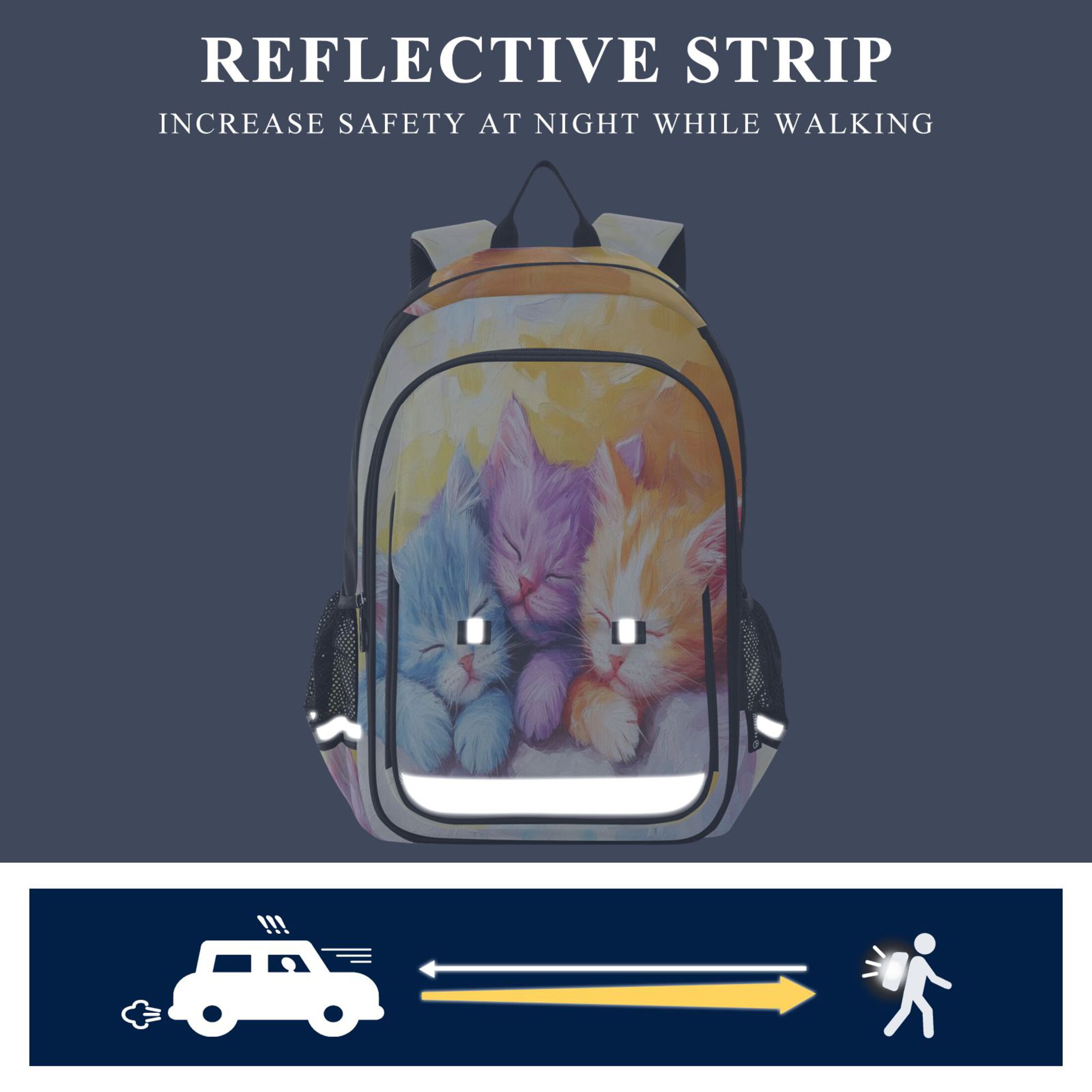 Backpack 12.9 *5.1 * 17.7 Inches Outing Backpack, Shopping Backpack, Travel Backpack Three Colored Cats