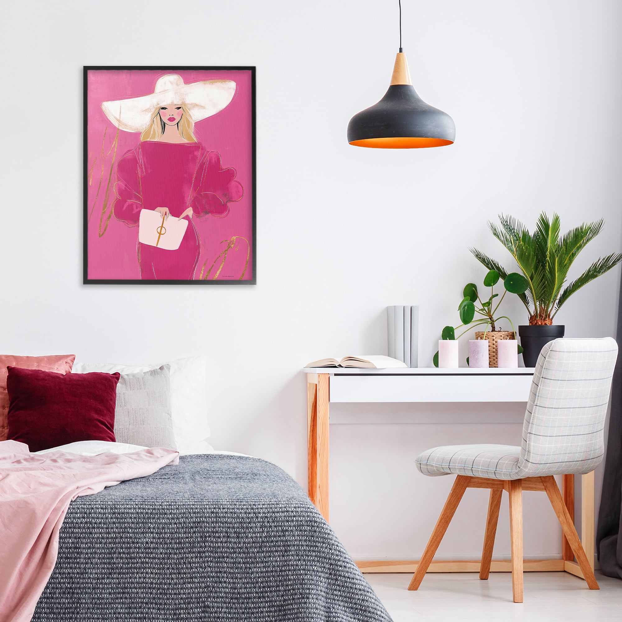 Stupell Industries Lady In Pink with Hat Black Framed Giclee Art, design by Svetlana Aleynikova