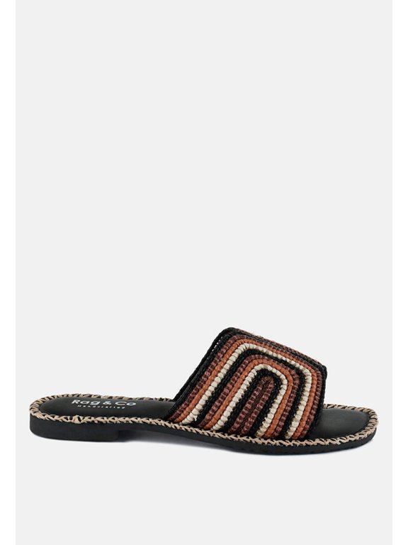 Kente Patterned Raffia Slip-On Flats