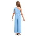 thumbnail image 2 of Raenseen Girls One Shoulder Ruffled Jumpsuits Dressy Wide Leg Pants Rompers Formal One Piece Outfits Light Blue 14, 2 of 6