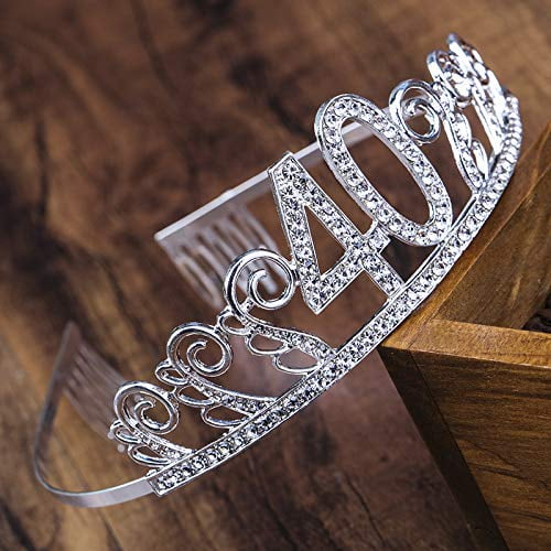 The 40st Birthday Decorations Party Supplies - Silver Crystal Birthday Tiara Rhinestone Princess Crown Happy Birthday Crowns
