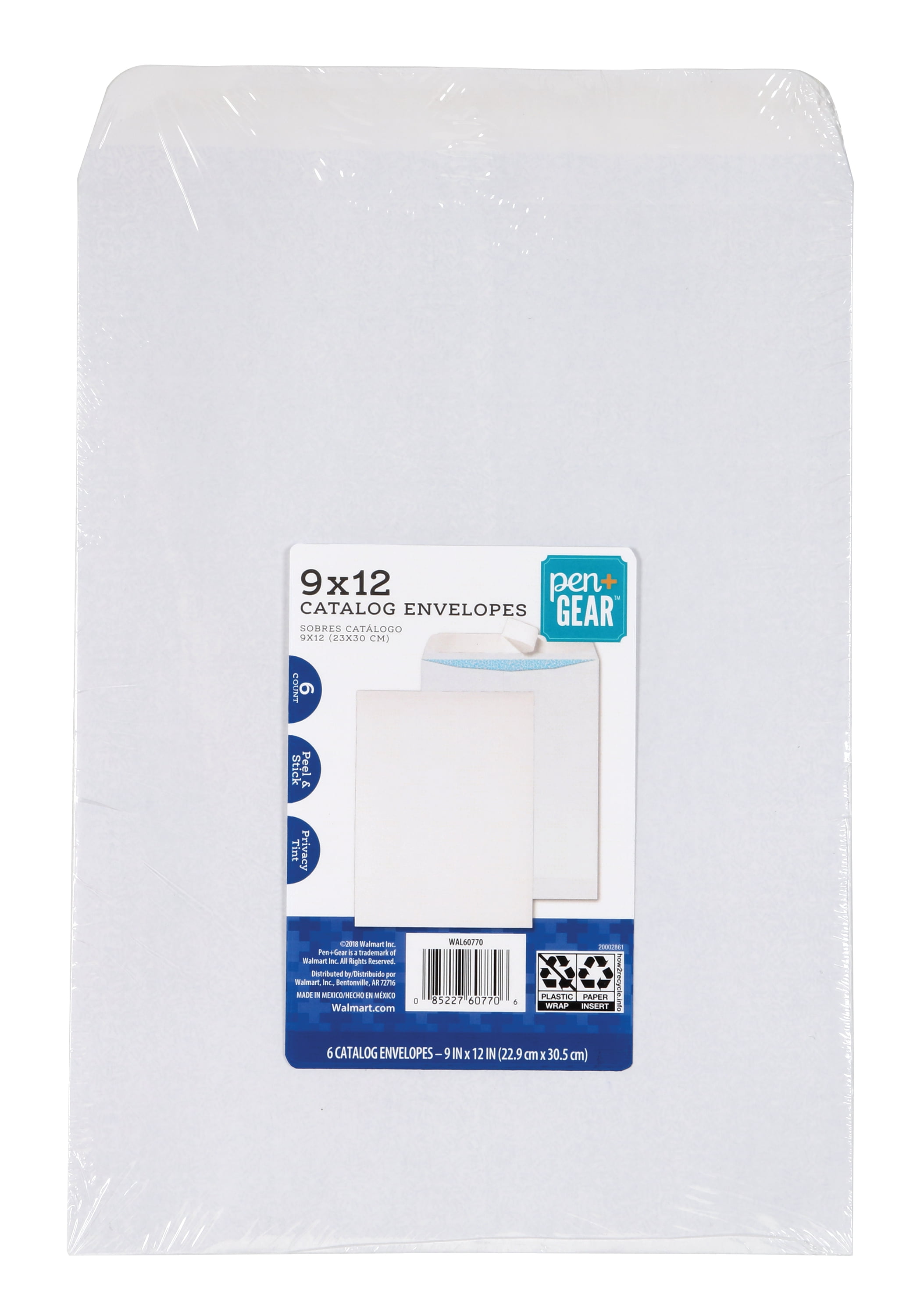 Pen+Gear Catalog Envelopes, 28 lb. White Wove, Privacy Tinted, (9' x 12'), Peel and Stick, 6-Count