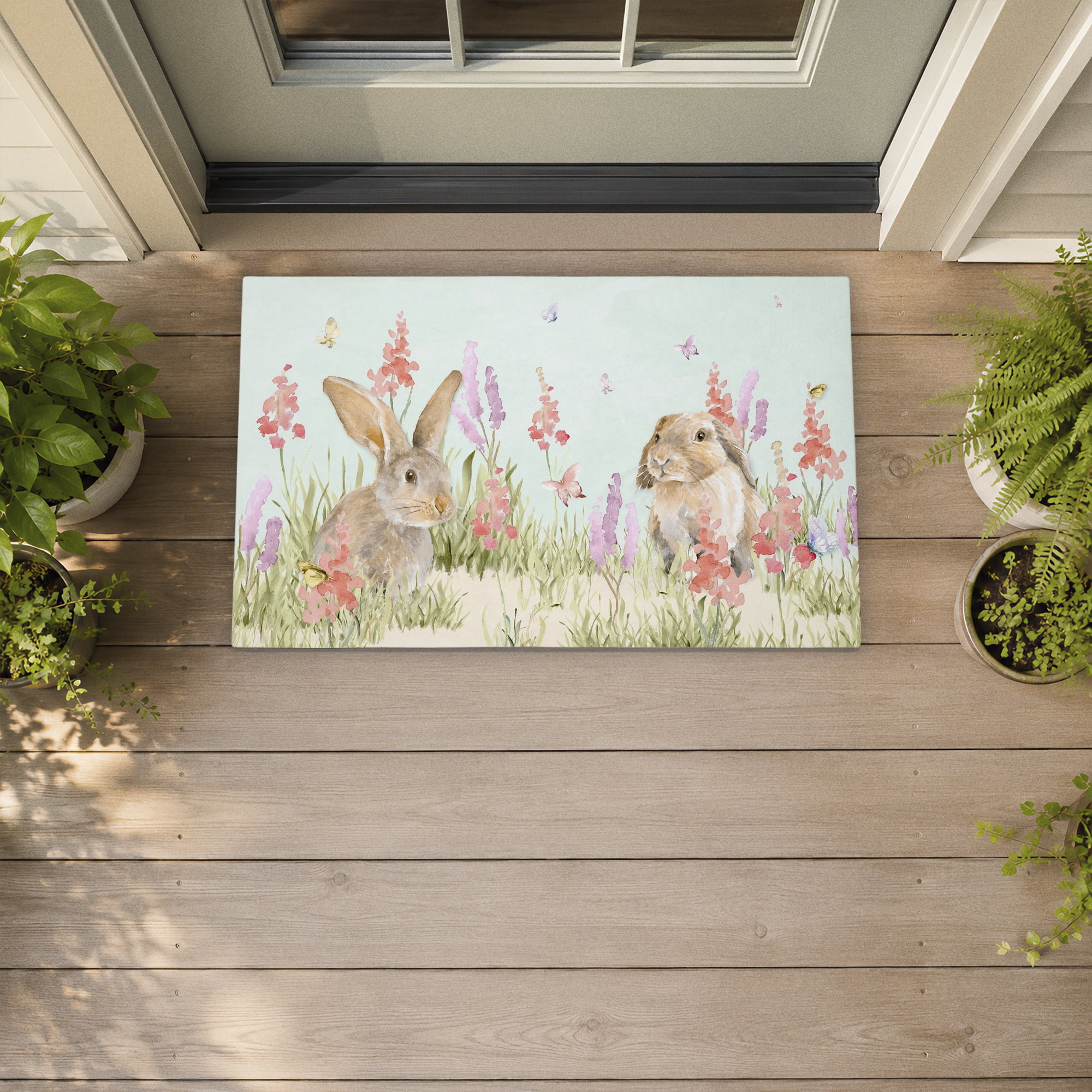 Stupell Industries Sweet Bunnies In Meadow Printed Outdoor Door Floor Mat, design by Lanie Loreth