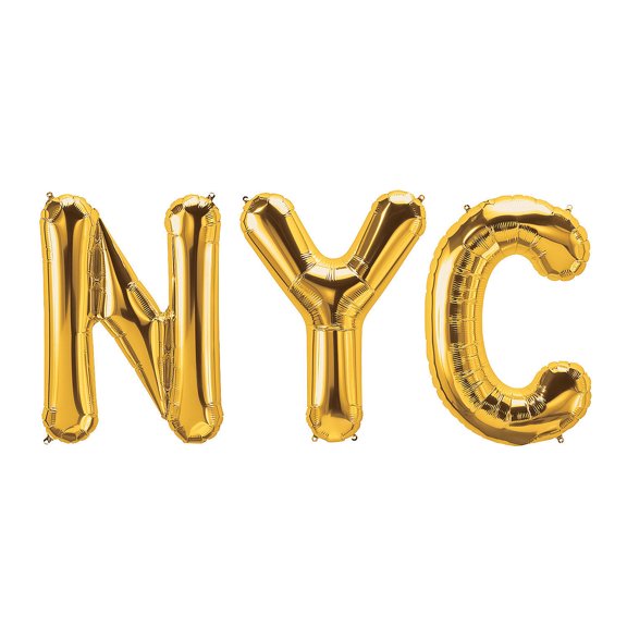 NYC Gold 34" Mylar Balloon Kit, Party Decor, Party Supplies, 4 Pieces