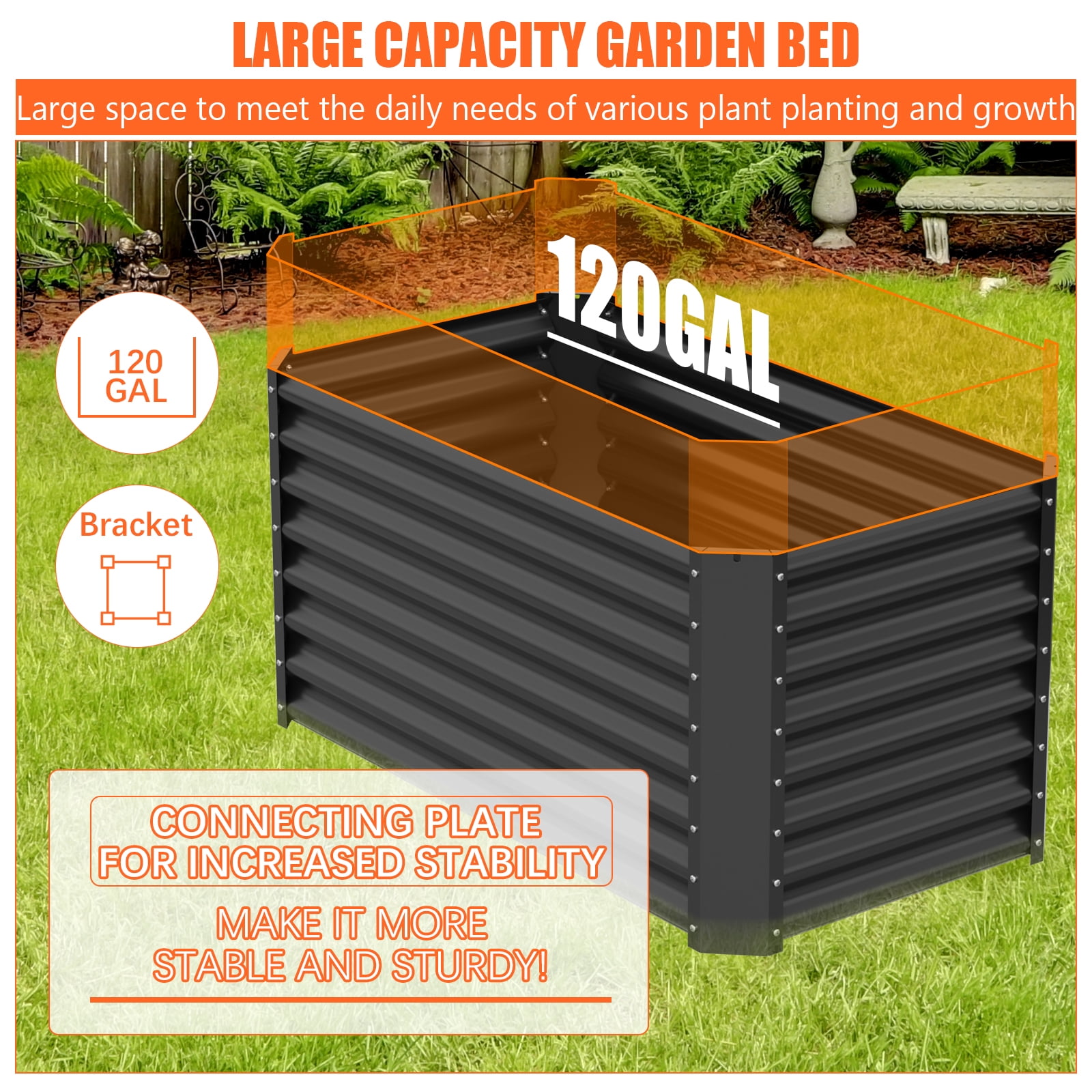 Galvanized Raised Garden Bed 4×2×2ft, Large Outdoor Metal Planter Box with 120 Gal Soil Capacity, Garden Bed Kit for Vegetables, Fruits, Flowers & Herbs