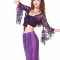 thumbnail image 7 of Qulqfy Women Tie Front Bolero Shrug Flare Sleeve Lace Purple Sheer Flowy Cardigans Womens Latin Dance Tops, 7 of 7