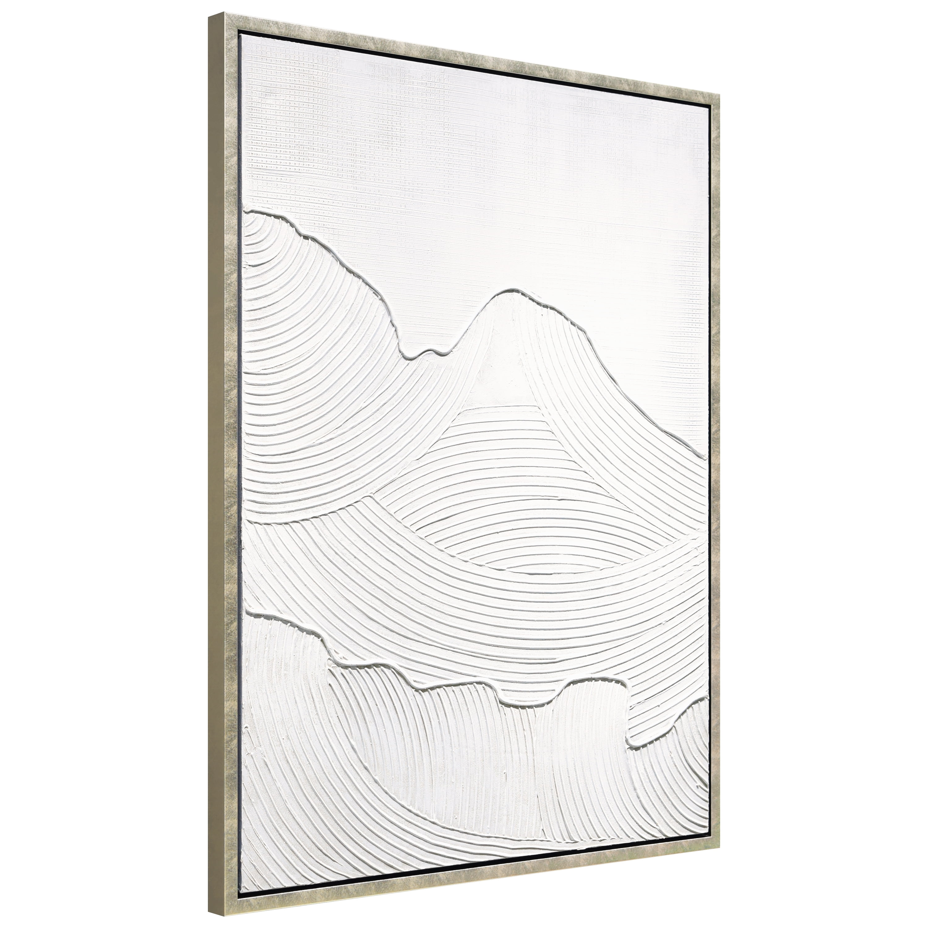 Mountain Serenity Heavily Textured Hand Painted White Framed Canvas Wall Art