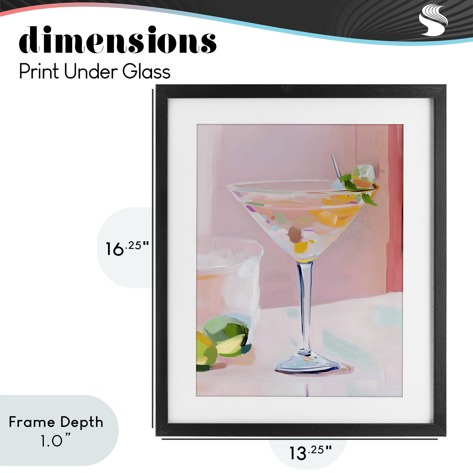 Stupell Industries Pink Martini Bar with Lime Black Framed Print Under Glass, design by The Prints Vibe