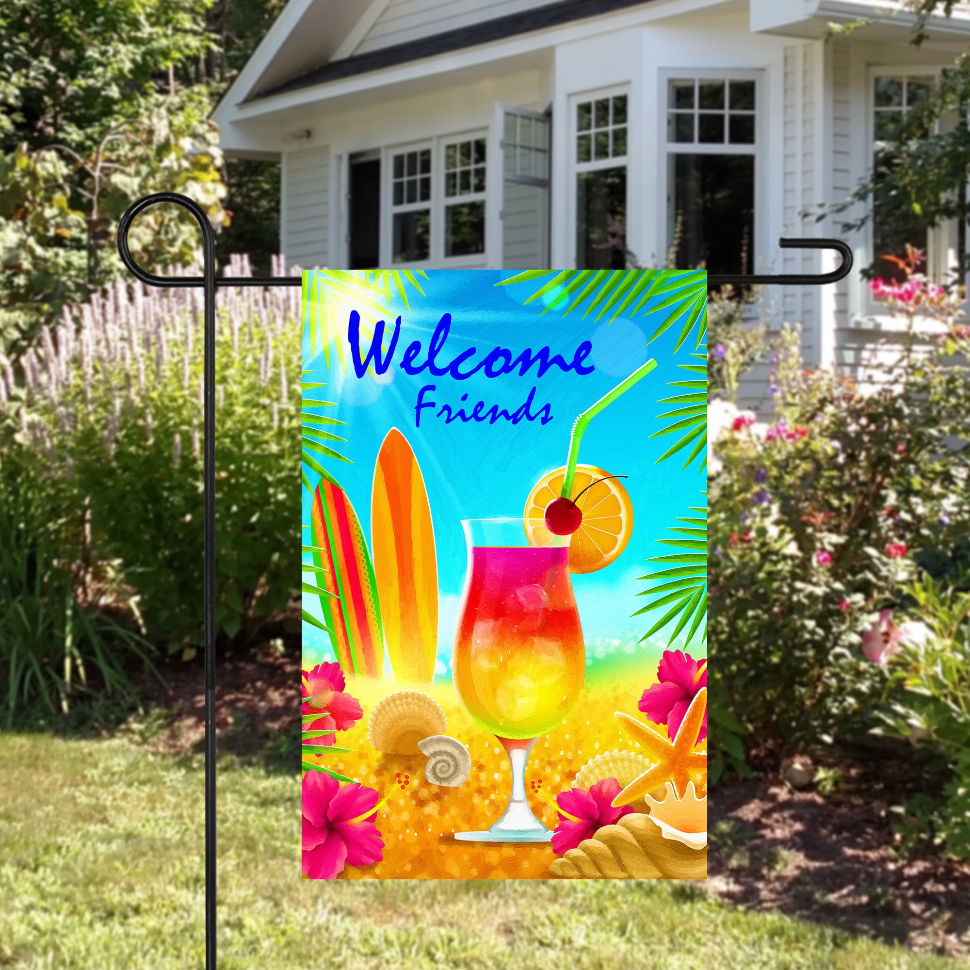 Hello Summer Tropical Beach Outdoor Garden Flag 12.5" x 18"