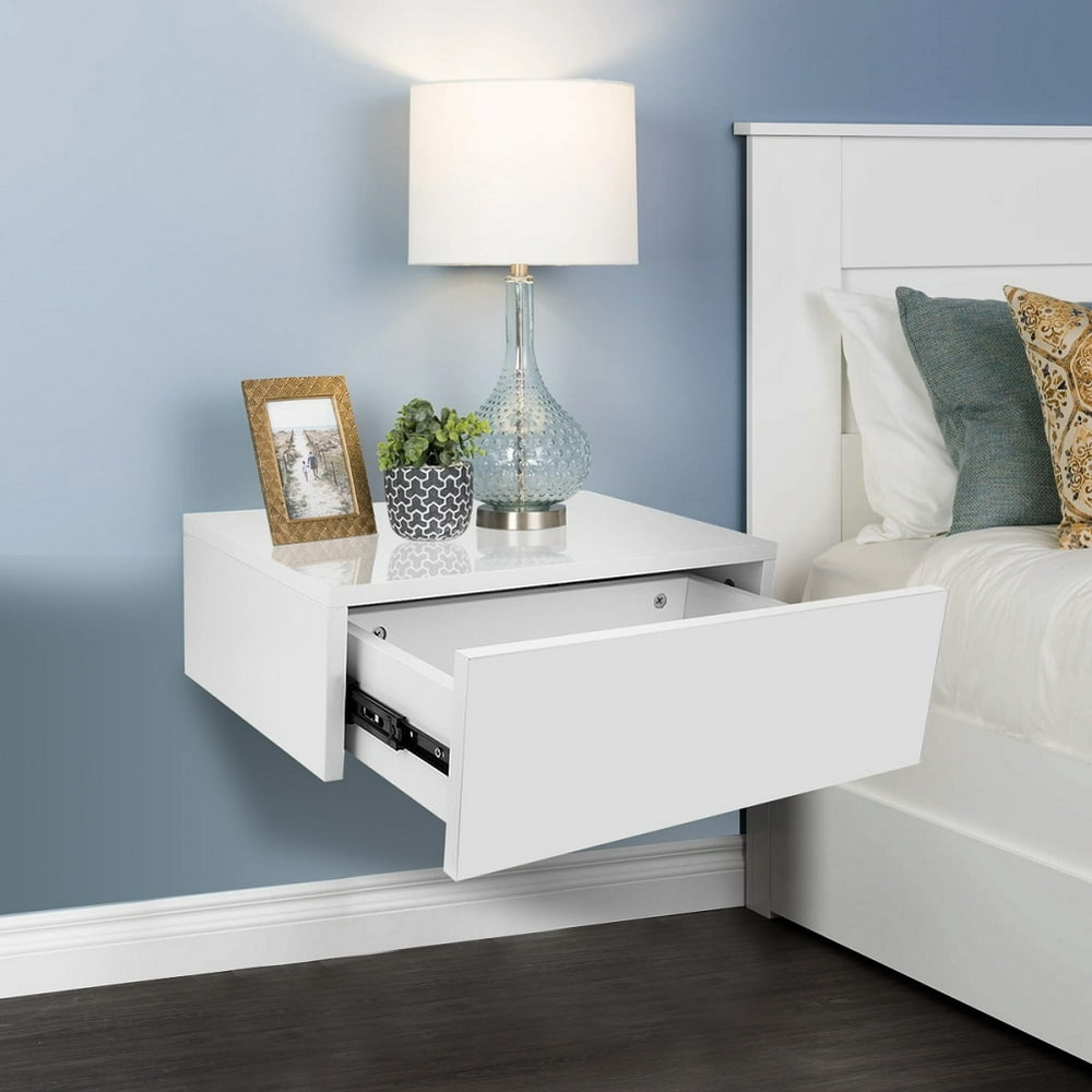 Modern Wall Mounted Floating Bedside Table Nightstand Shelf with Drawer Home Furniture White