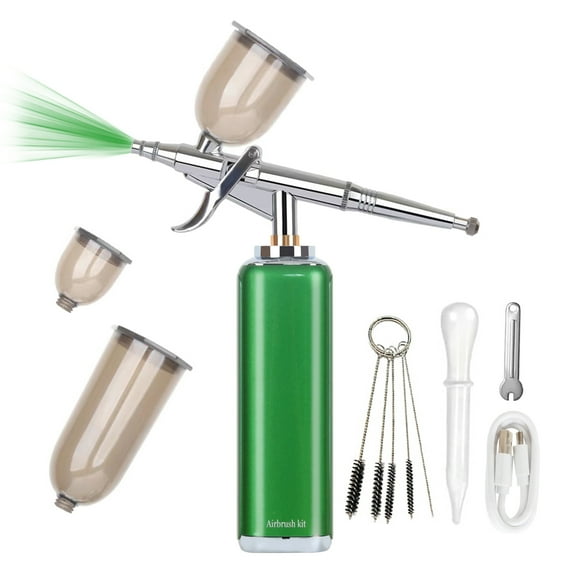 high air Flow Cordless Airbrush Kit, Wireless Portable Air Brush Compressor, Rechargeable Mini Air Brush, Handheld Airbrush Gun for Barber, Model Painting, Nail Art, Makeup, Tattoo (Green)