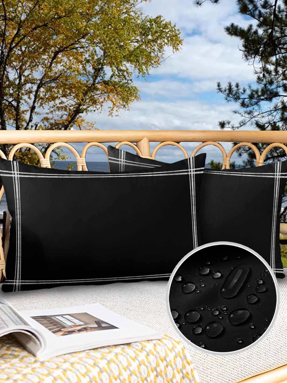 Outdoor Waterproof Throw Pillow Covers Set of 2 Solid Color Decorative Pillowcases Lumbar Outdoor Pillows Cushion Case 20x12 Inch Ash Black Patio Pillows for Couch Sofa Bed Garden