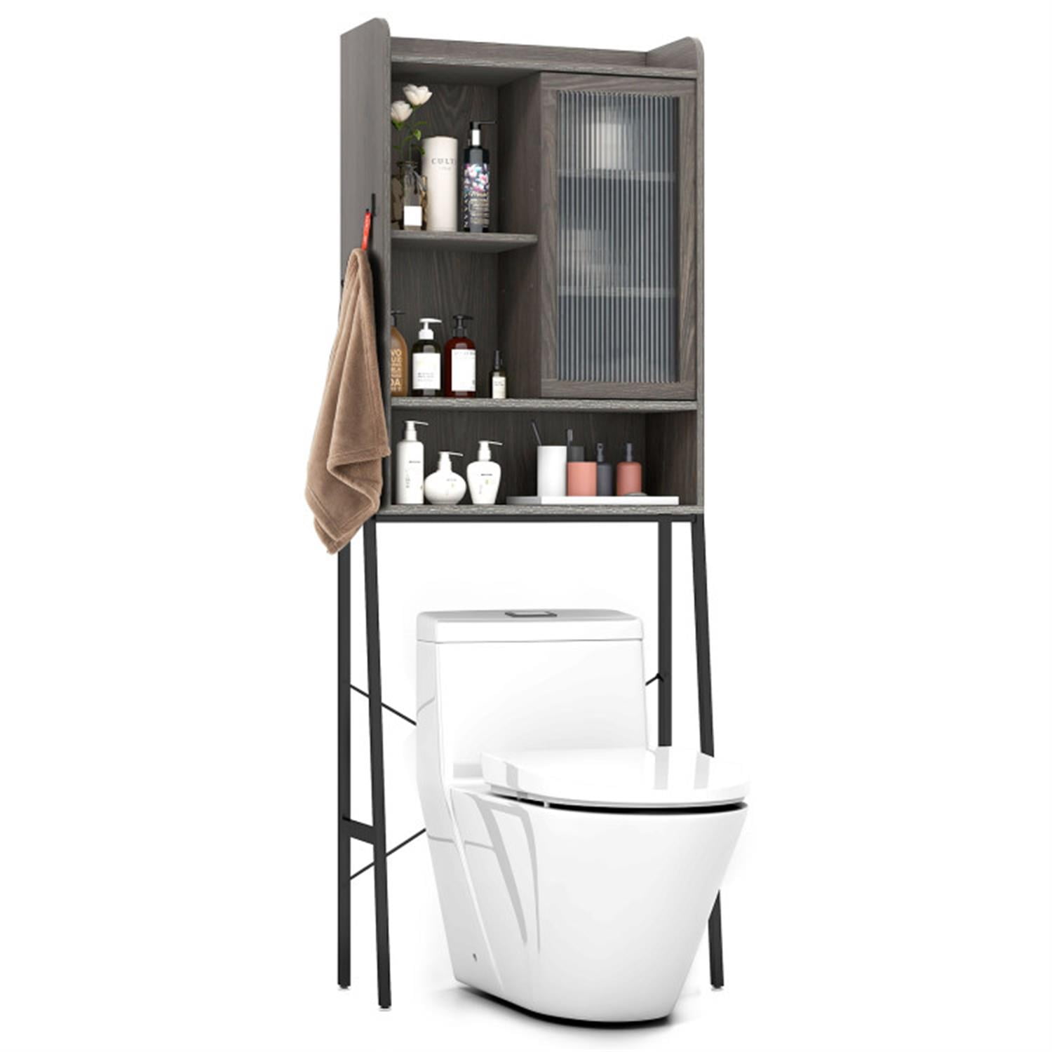 Demi Bonn Over The Toilet Storage Cabinet with Acrylic Doors and Adjustable Shelf, Bathroom Organizer with Metal Stand for Bathroom, Restroom, Laundry, Grey
