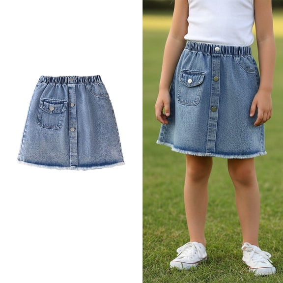 Girls Jean Skirt Elastic Waist Mini Denim Skirt Cute Denim Skirt Girls Summer Clothes Jean Skirt Girls 7-8 Years