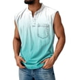 thumbnail image 3 of Sleeveless Shirts for Men, Men's Retro Stand Collar Casual Pocket Solid Color Sleeveless Henley Shirt Cyan L, 3 of 6