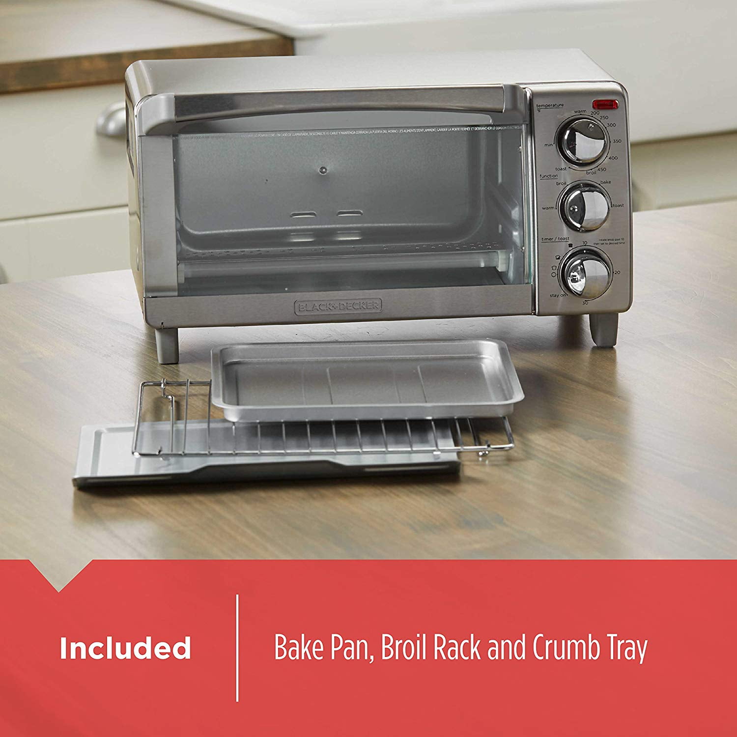 BLACK+DECKER 4-Slice Toaster Oven, Easy Controls, Stainless Steel, TO1760SS — Residential Use, Standard Application