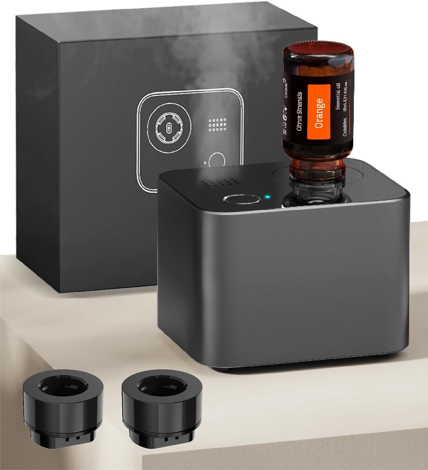 Waterless Diffuser for Essential Oils - Aromatherapy Nebulizing Air Machine, No Water Required, Super Quiet, Cordless, Portable, Battery Operated (includes 2 nebulizer caps and machine)