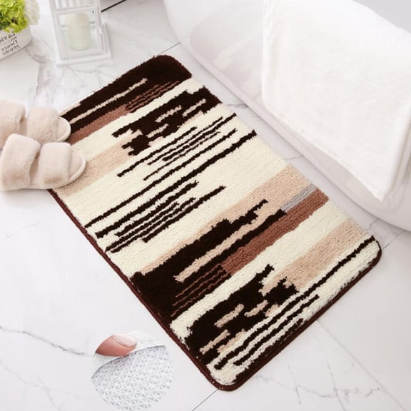 Soft Microfiber Bathroom Rugs Non-Slip 20" x 32" Beige Brown Fluffy Plush Absorbent Bath Mats Machine Washable