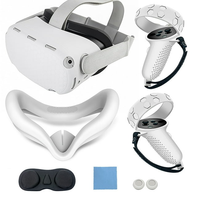 Silicone Cover Set for Oculus Quest 2, VR Protective Cover Include Front Shell Cover and Controller Grip Cover, Face Cover, Lens Protector Cover, Shakes Stick Caps