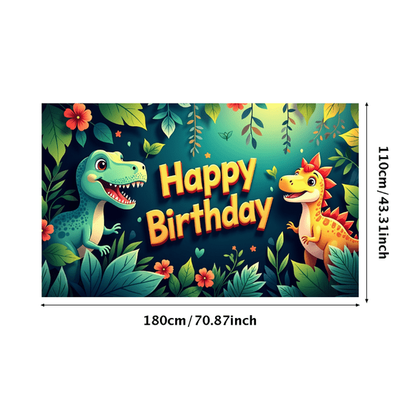Dinosaur Birthday Background Party Banner Jungle Theme Backdrop Decor Greenery Kids Event Floral Forest Celebration Poster Display Decor