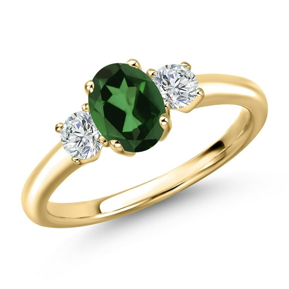 Gem Stone King 10K Yellow Gold Emerald Envy Mystic Topaz and Lab Grown Diamond Engagement Ring for Women | 1.14 Cttw | Oval 7X5MM | Gemstone November Birthstone | Size 6