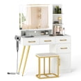 thumbnail image 2 of Costway Modern Vanity Desk Set with Charging Station,Hair Dryer Holder & 3-Color LED Mirror, 2 of 10