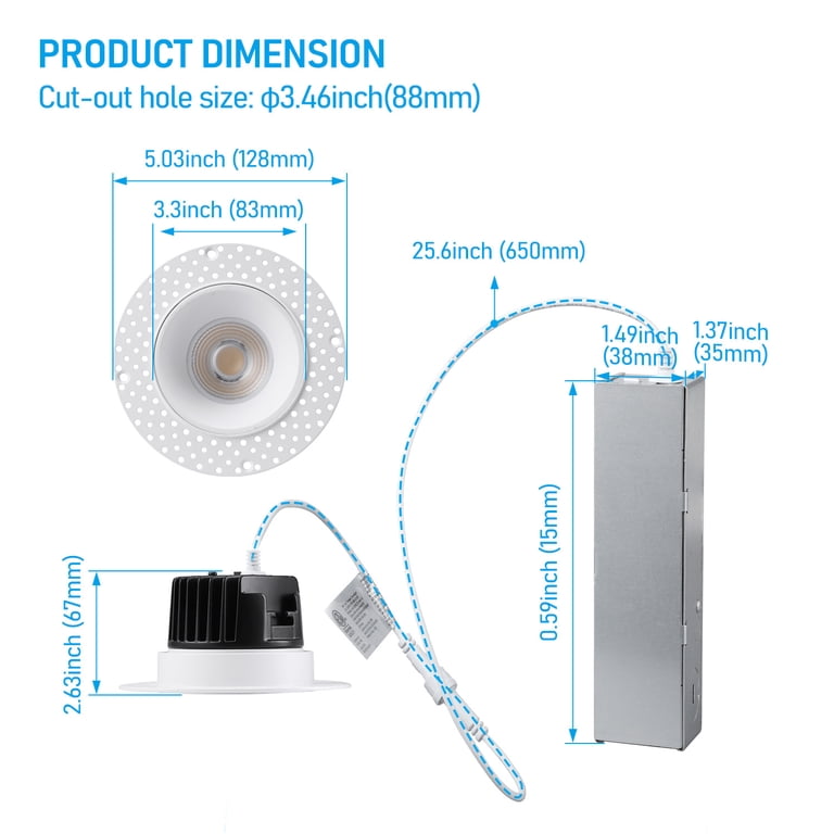 CXWV 3 Inch LED Recessed Downlight 6 Pack - 7W Dimmable, CRI92, 560LM, 3000K/4000K/6000K Options, Anti-Glare, With Driver - Ideal For Kitchen, Bedroom, Living Room