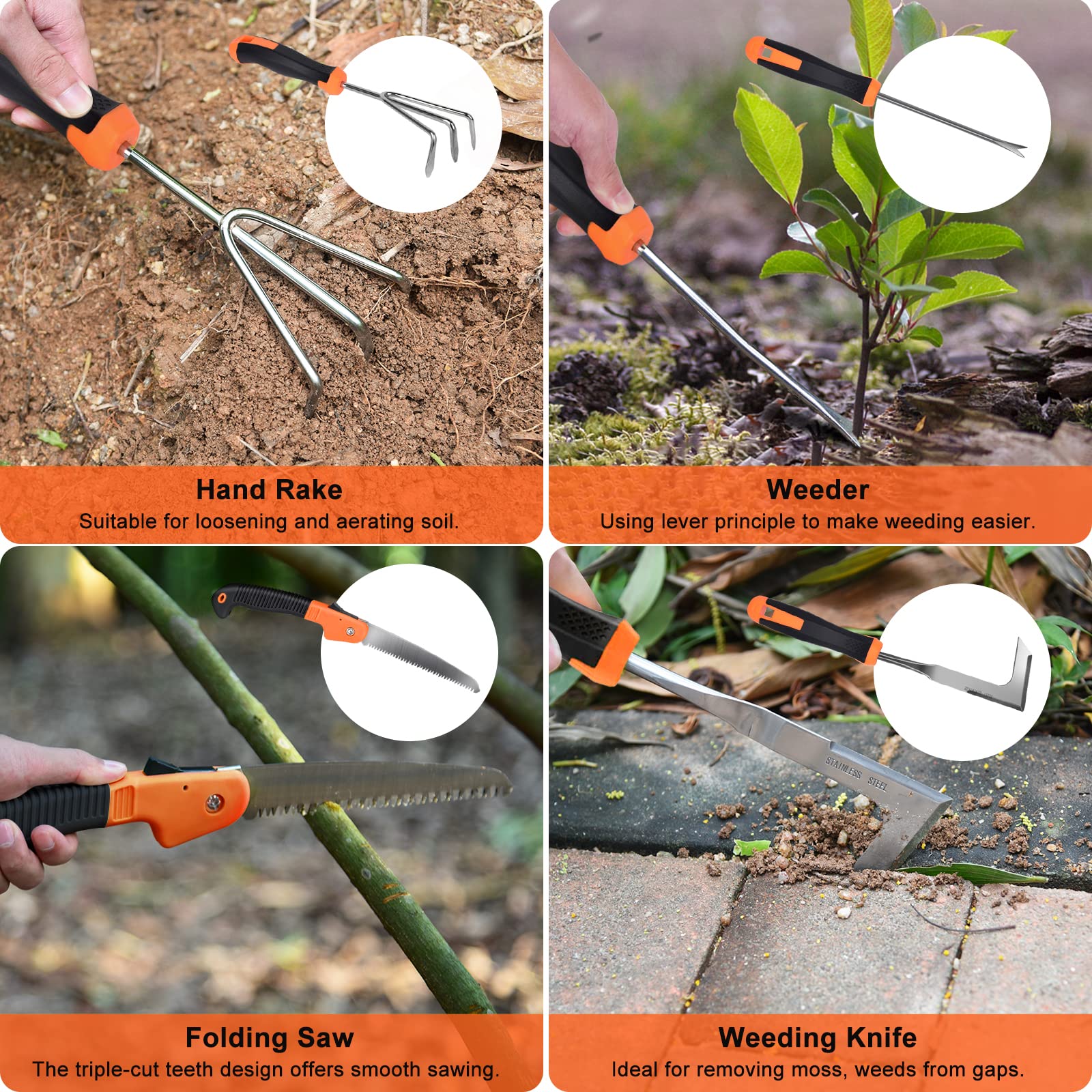 10 Piece Stainless Steel Garden Tools Set Heavy Duty Gardening Kit with Gloves Durable Bag for Planting Pruning Outdoor Yard Work Gift