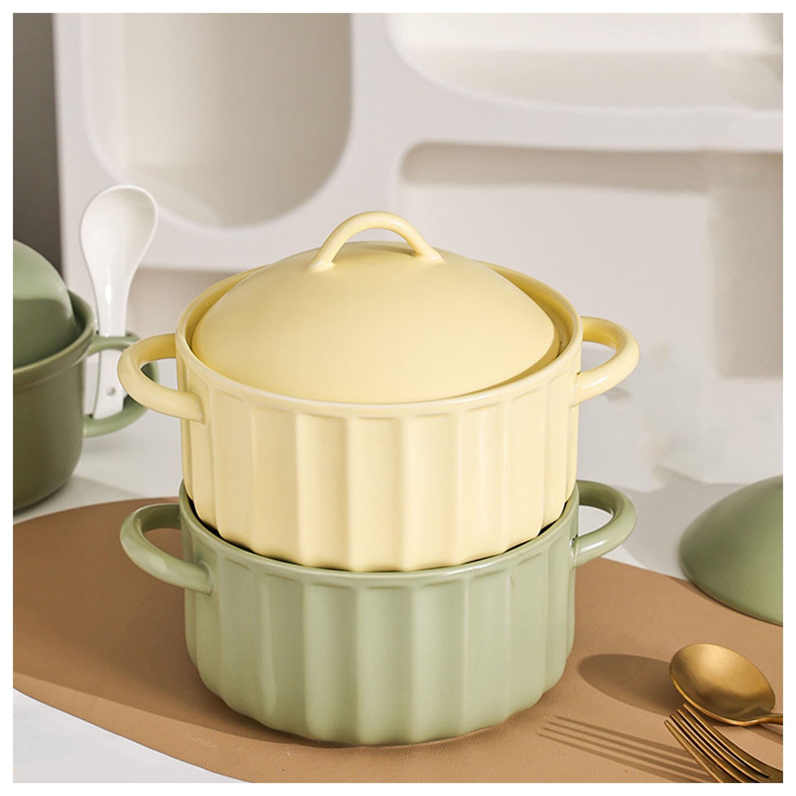 Ceramic pot with lid, soup bowls with handle, instant noodle bowl, large ramen bowl, home decoration, serving tureen, large capacity for kitchen
