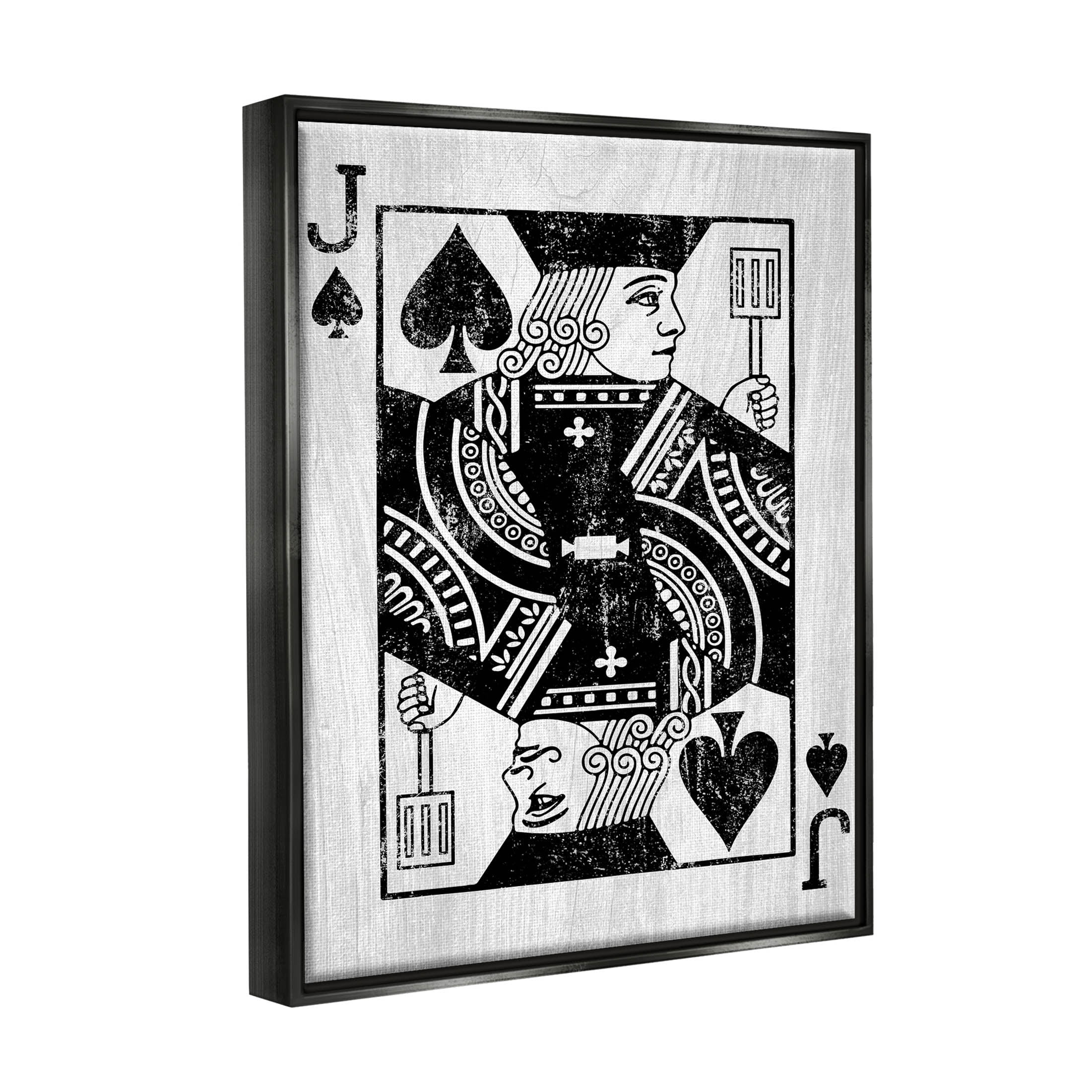 Stupell Industries Card Deck Jack Spade Symbol Graphic Art Jet Black Floating Framed Canvas Print Wall Art, Design by Lil' Rue