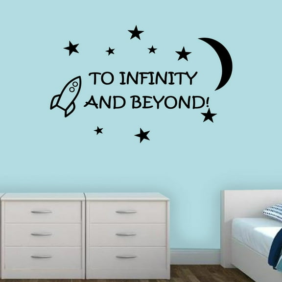 VWAQ To Infinity and Beyond! Matte Black Vinyl Wall Decal Kids Room Wall Sticker Quote (15"H x 22"W)