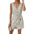 thumbnail image 4 of Gzhioc Women Casual Solid Color Playsuit, V-neck Sleeveless Off-the-shoulder One-piece with Pockets, S/ M/ L/ XL, 4 of 10