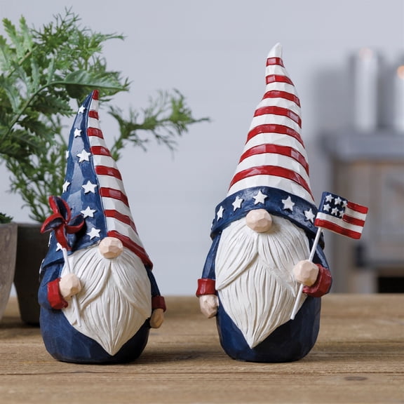 Melrose 55527DS 3.82 x 2.95 x 7.17 in. Americana Gnome, Red, White & Blue - Set of 2