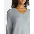 thumbnail image 4 of Time and Tru Women's Ribbed Panel V-Neck Sweater with Long Sleeves, Midweight, Sizes XS-XXXL, 4 of 5