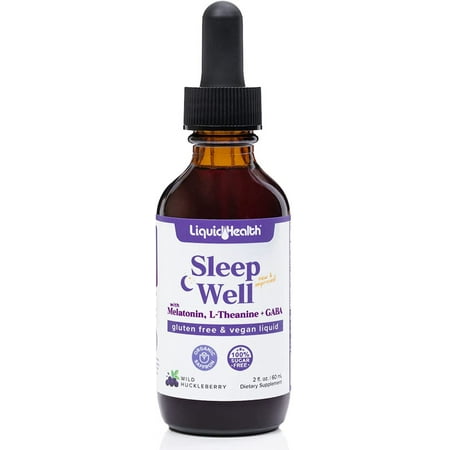 LIQUIDHEALTH Sleep Well Liquid Sleep Supplement Melatonin Drops Natural Mind and Body Relaxation Vitamin, 2 Fl. Oz.