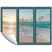 IDEA4WALL Wall Murals for Bedroom Fake Window Beach Blue Window Removable Wallpaper Peel and Stick Wall Stickers - 36x48 inches