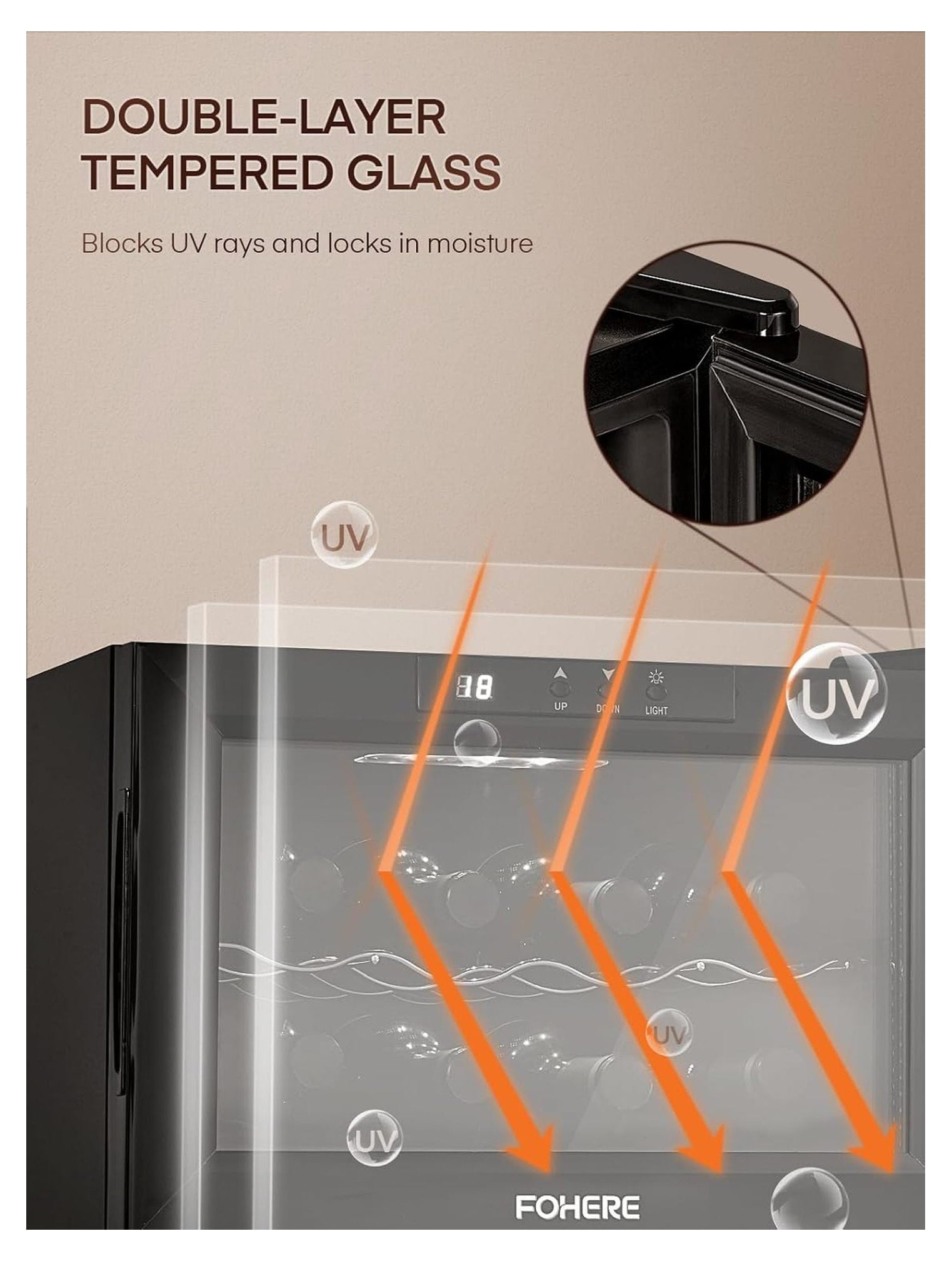 8 Bottles Wine Cooler Refrigerator, Wine Fridge with Double Glass Doors, LED Light, Digital Temperature Control, Wine Cellar for Bar, Home, Office