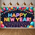 thumbnail image 3 of Colorful Fireworks Happy New Year Banner Golden Clock 2026 New Year Display City Glittering Numbers New Year Eve Backdrop for New Year Celebration 2026 Party Indoor Decoration, 3 of 9