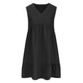 thumbnail image 6 of LADIGASU Women Summer V-neck Loose Solid Color Pleated Casual High Waisted Lace Sleeveless Dress, 6 of 6