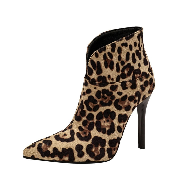 fvwitlyh Ankle Boots for Women Rain Boots Women Boots With Leopard Print Color Blocking Solid Thin High Heels In Autumn And Womens Suede Boots