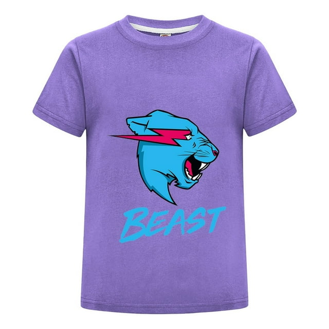 Playera MrBeast Algodón Niño Niña Moda Verano Estilo Juvenil Estampado Pantera Azul Ropa Fans Regalo Original Casual Infantil
